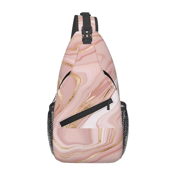 Lsque Rose Gold Glitter Splatter Pattern Cross Chest Bag Diagonally – Premium Durable Front Chest Sling with Adjustable Padded Strap, High-Capacity Storage