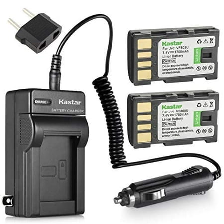 Kastar BN-VF808 Battery (2-Pack) and Charger Kit for JVC BN-VF808, BN-VF808U, BN-VF815, BN-VF815U, BN-VF823, BN-VF823U and JVC MiniDV, Everio GZ-MG130, 155, 255, GZ-MG555 and other specified