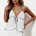 thumbnail image 2 of WREESH Women Trendy Halter Neck Contrast Tie Front Crinkle Ruffle Cami Tank Top Summer Going Out, 2 of 6