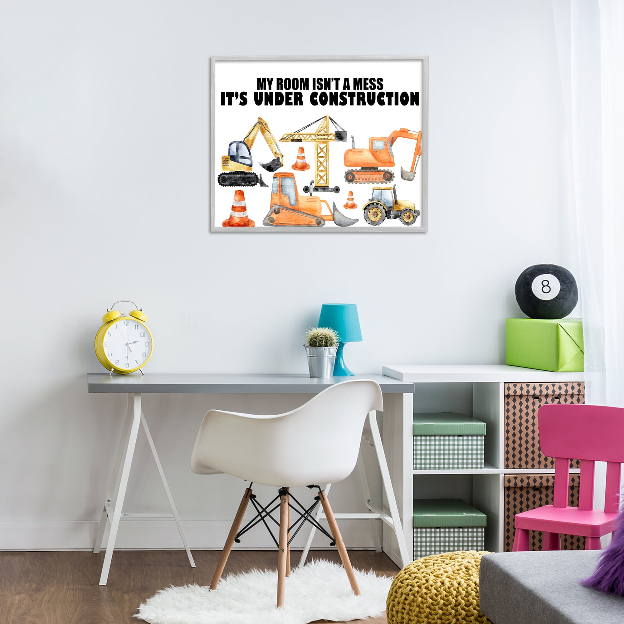 Not A Mess Under Construction Gray Framed Giclee Art, design by Kim Allen