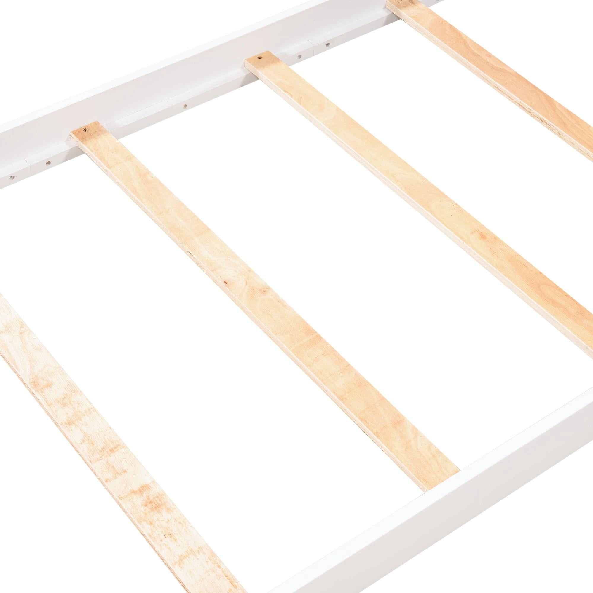 White Twin House Bed for Kids, Pine Wood Toddler House Bed Frame, Floor Canopy Bed with 6 Wooden Slats for Boys Girls Teens Children, Nursery Furniture, No Box Spring Needed, 76.1 x 41.5 Inch