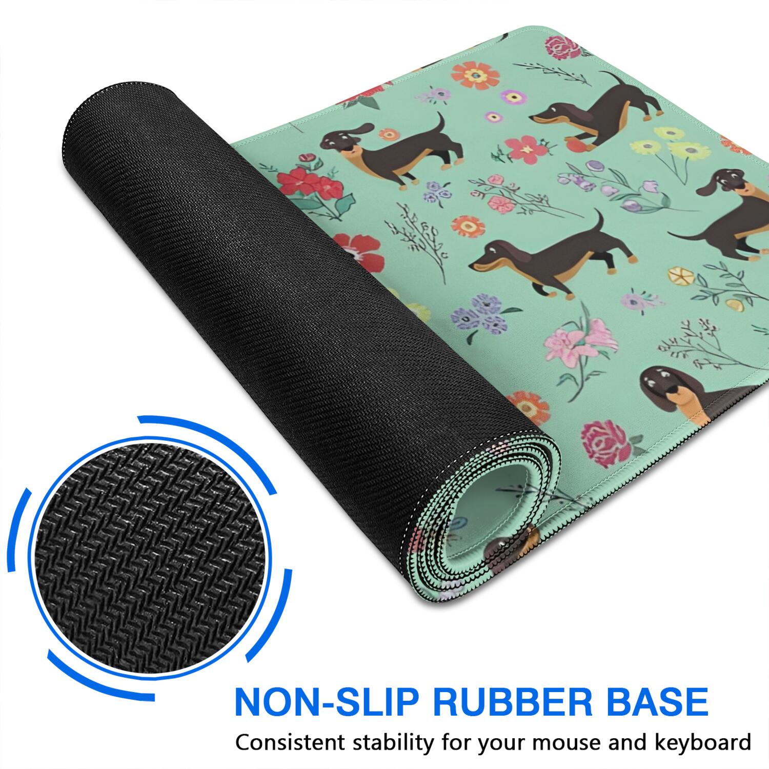 Long Mouse Pads for Desk,Dachshunds and Pioneer Flower Desk Mats on Top Of Desks, Desk Mouse Pad Extra Large with 3mm Non-Slip Base and Stitched Edge for Gaming,Office,Work,Home 47.3"x23.6"
