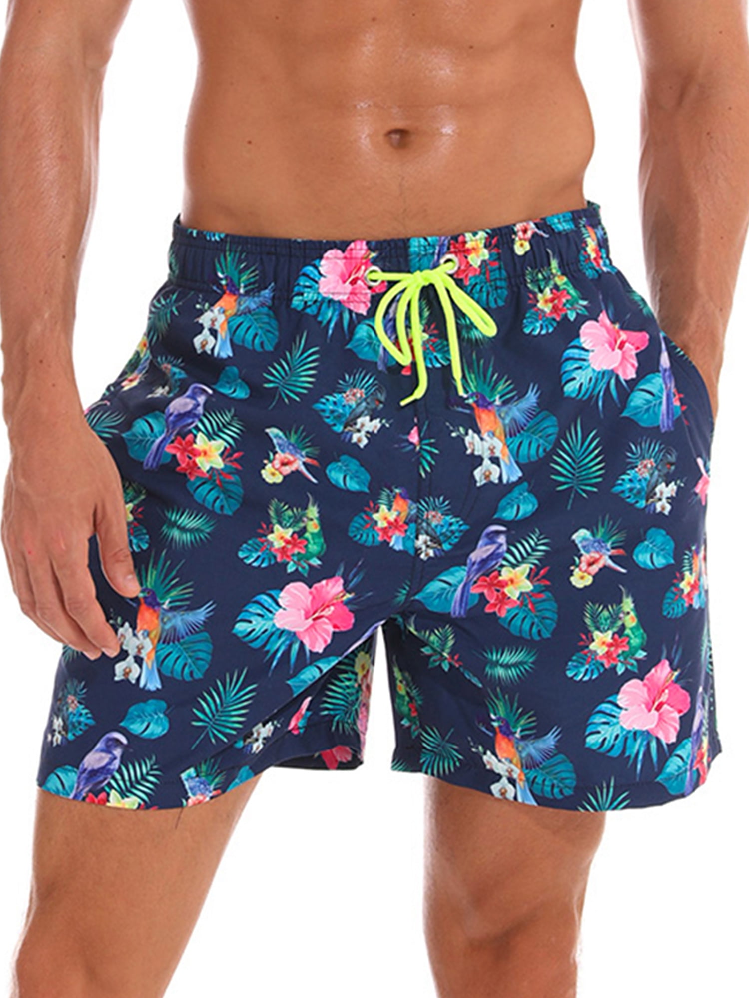 Mens Beach Shorts Coral Reef Tropical Fish Summer Casual Quick Dry Short Pants Stretch Swimming Trunks with Pocket
