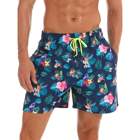 Cindysus Men Beach Pants High Waist Boardshorts Drawstring Swimsuit Summer Holiday Swim Shorts Breathable Swimming Suit Colorful Parrot M