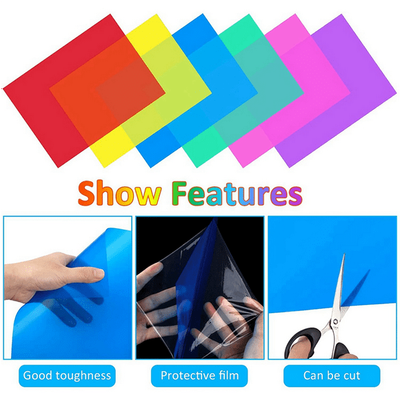 Pack of 24 Colour Films Gel, Transparent Coloured Film, Heat Resistant for Lamps, Coloured Filter (30 x 21 cm)