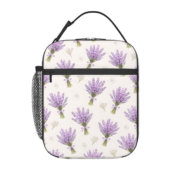 Lavender Floral Lunch Bag Portable Thermal Lunch Box for Men and Women