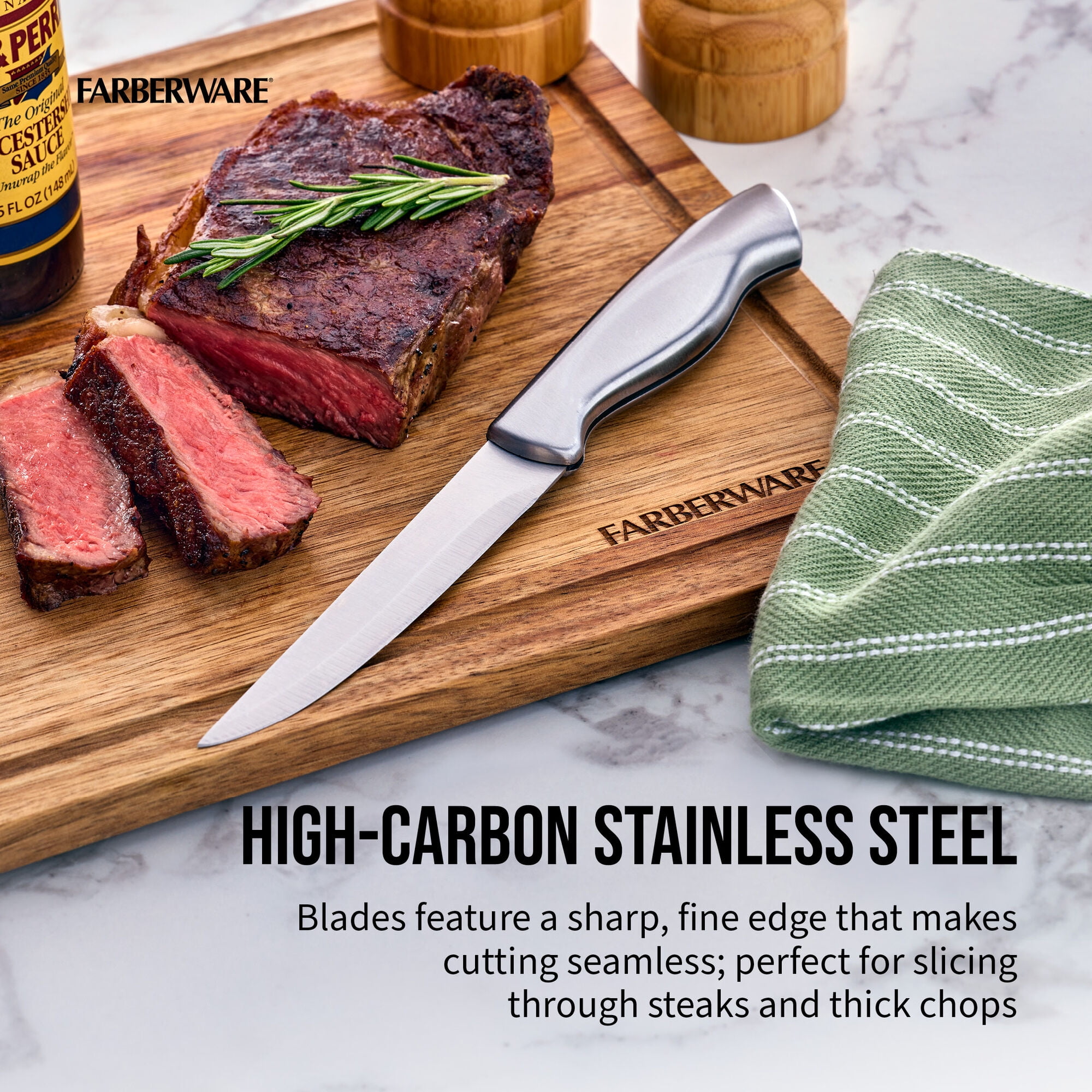 Farberware Classic 4-Piece Stainless Steel Steak Knife Set, Stainless Steel Handles