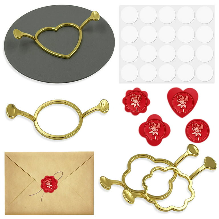 4PCS Metal Wax Seal Kit for 1 Inch Wax Seal Stamp Wax Seal Molds and  Silicone Mat for Wax Stamp Include Round Flower Heart Shape for Envelopes  Wedding