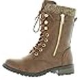 thumbnail image 3 of Forever Link Bottes de Combat pour Femmes Mango-31 à Bout Rond, Style Militaire, à Lacets, en Tricot, Cheville, Revers, Talon Bas, Pu Brun, 8.5, 3 of 4