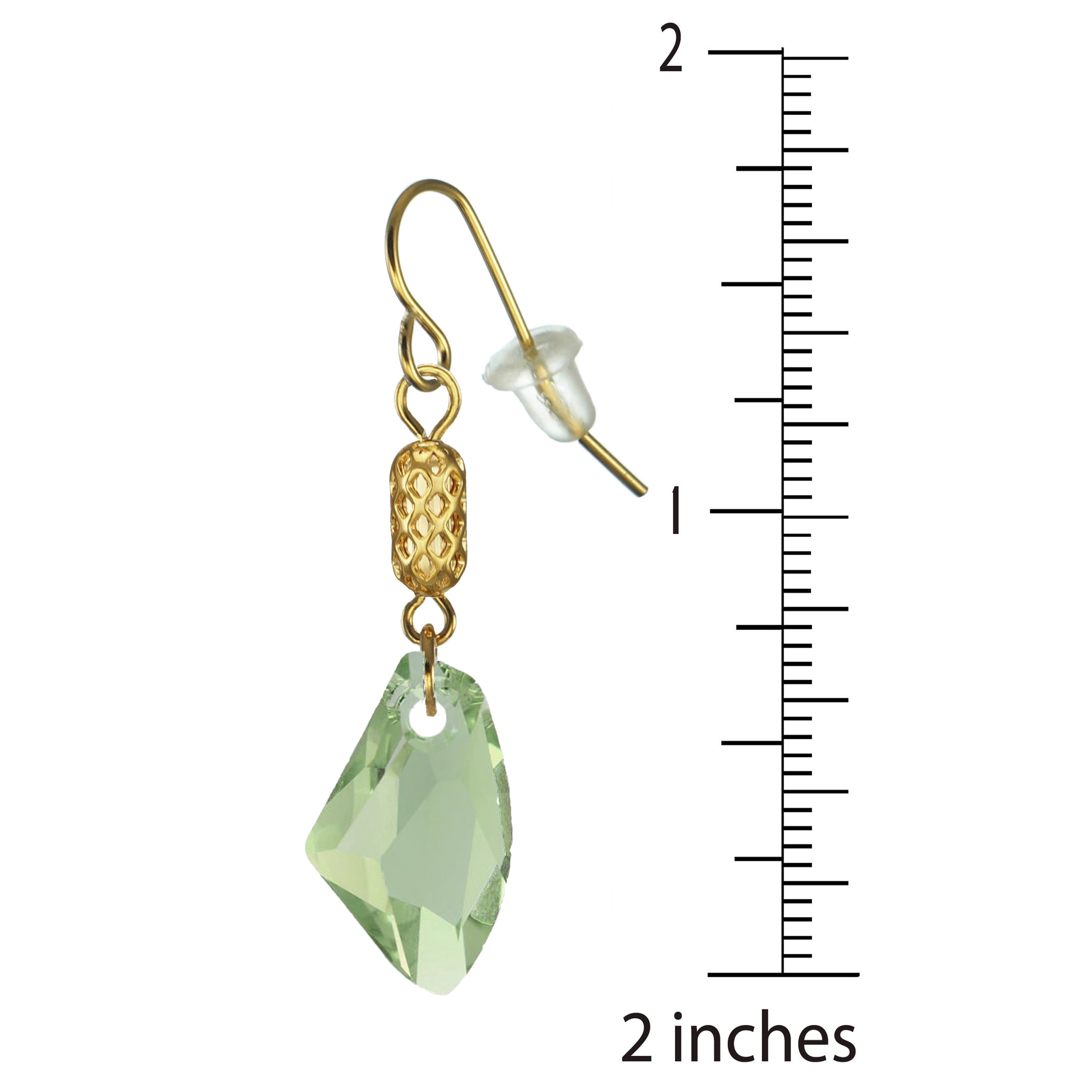 One Pair 19mm Austrian Galactic with Gold Woven Tube Dangle Earrings – Hypoallergenic Earwires - Peridot Green