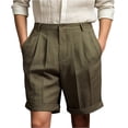 thumbnail image 2 of Mens Casual Chino Shorts Linen Pleated Front Casual Vintage Lightweight Breathable Straight Pants Summer Beach Shorts Army Green 3XL, 2 of 4