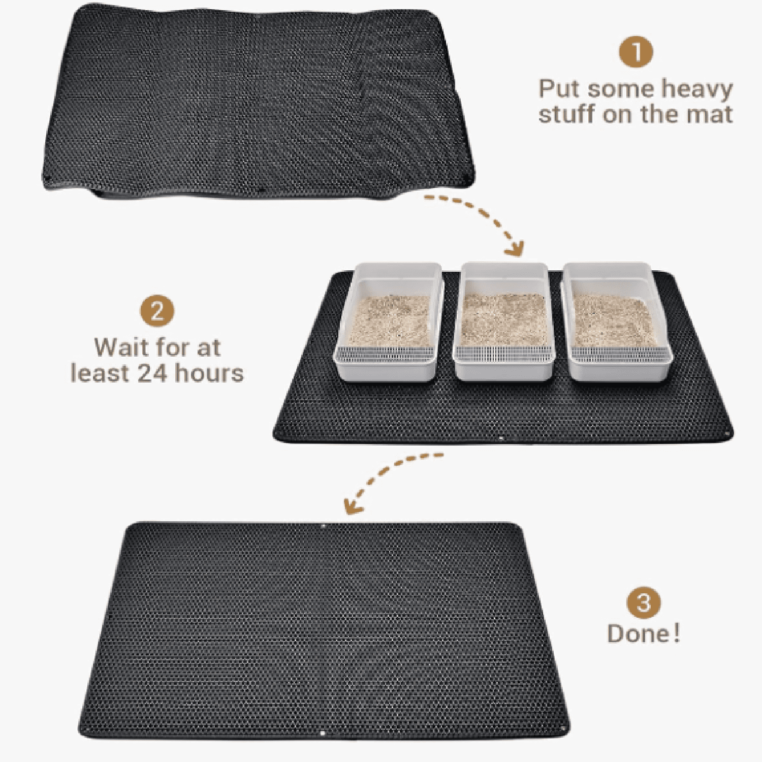 Cat Litter Mat, 45"x 27" Kitty Litter Trapping Mat, Extra Large XL Honeycomb Scatter Control, Urine & Waterproof, Machine Washable, Black