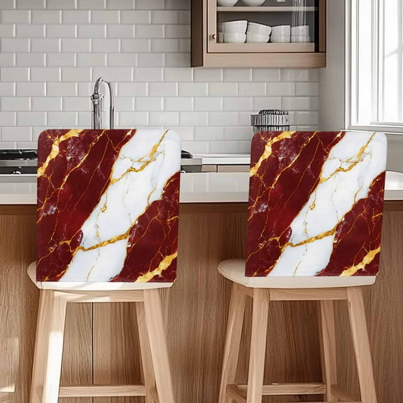 Red Marble Chair Covers Set of 4 Gold Foil Modern Chair Back Covers Stretch Removable Washable Chairs Slipcovers Chair Protector for Dining Room Kitchen Party Decor