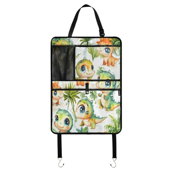 Car Seat Back Protector,Waterproof & Stain Resistant Kick Mats with Tablet Holder & Organizer Pockets,Easy-Clean Nylon Back Seat Protector Six Dinosaurs