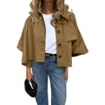 thumbnail image 2 of Womens Oversized Cropped Trench Coats Single Breasted 3/4 Sleeve Casual Button up Jackets, 2 of 8