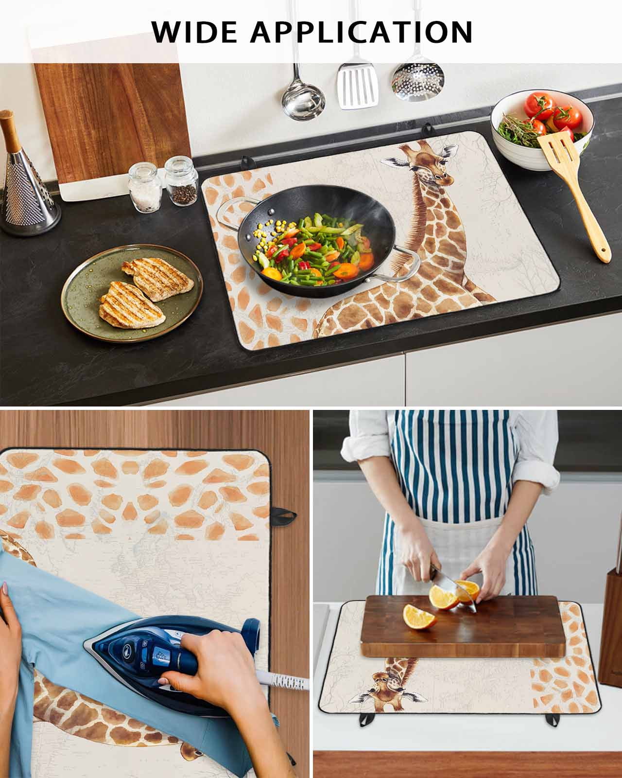 nqOlkjepod Large Induction Cooktop Protector Mat 24"x21", Vintage Giraffe Stove Top Covers for Electric Stove, Modern Art Animal Watercolor Decorative Stove Burner Cover Mats, Glass Top Stove Cover