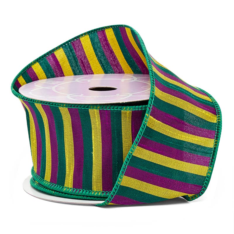2 1/2" X 10 Yards Green Mardi Gras Striped Stn Wired Ribbon by Paper