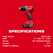 Milwaukee VIPRB-3601-21P 18V, Cordless 5 in Drill Driver, 2 Ah, 550 in lbs 1700 RPM