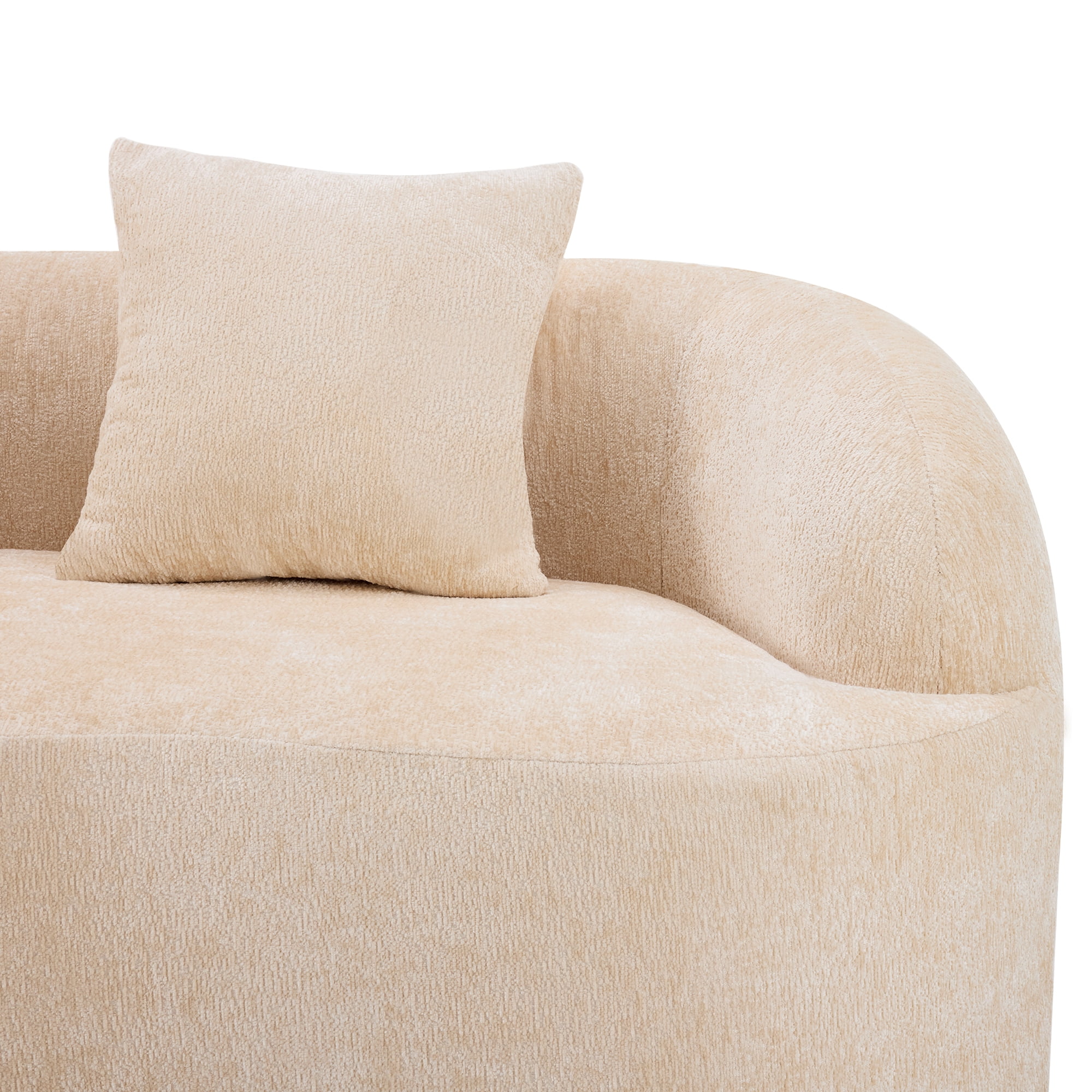 Beige Curved Loveseat Sofa with Round Armrest, Teddy Velvet Fabric Compression Couch with 2 Pillows, Cream Couch for Small Space, Living Room, Bedroom, No Assembly