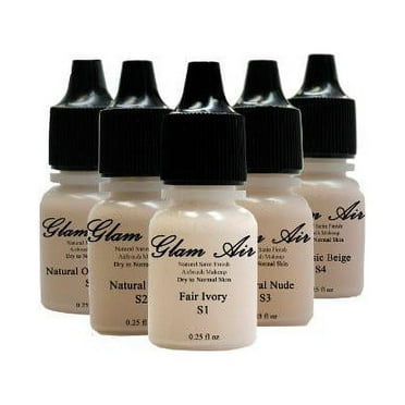 Glam Air Airbrush Foundation Makeup in 5 Assorted Light Satin Shades S1-S5 Great for Normal to Dry Skin - 5 X 0.25 oz