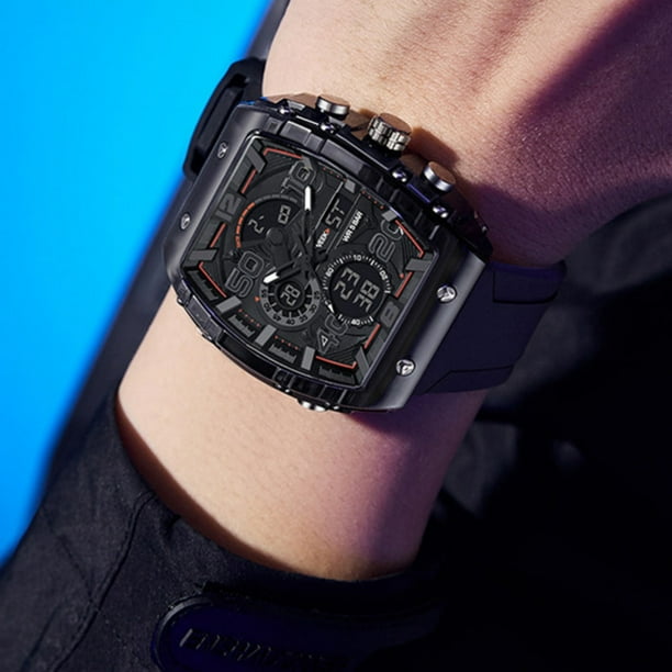 Reloj digital deportivo multifuncional con alarma y retroiluminación LED para hombre.