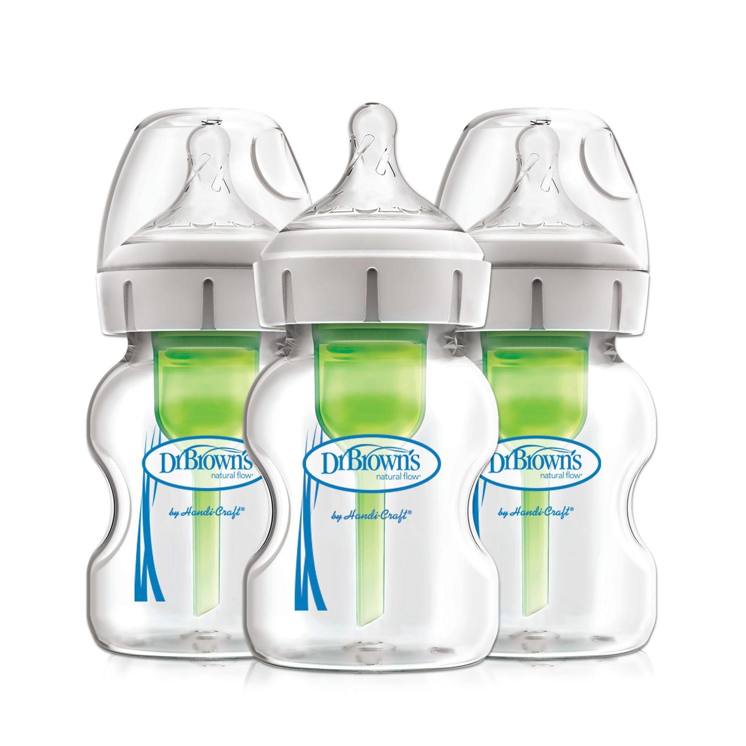 Dr. Brown's Options+ Anti-Colic Wide-Neck Glass Baby Bottles with Silicone Sleeves - Blue and Mint Green