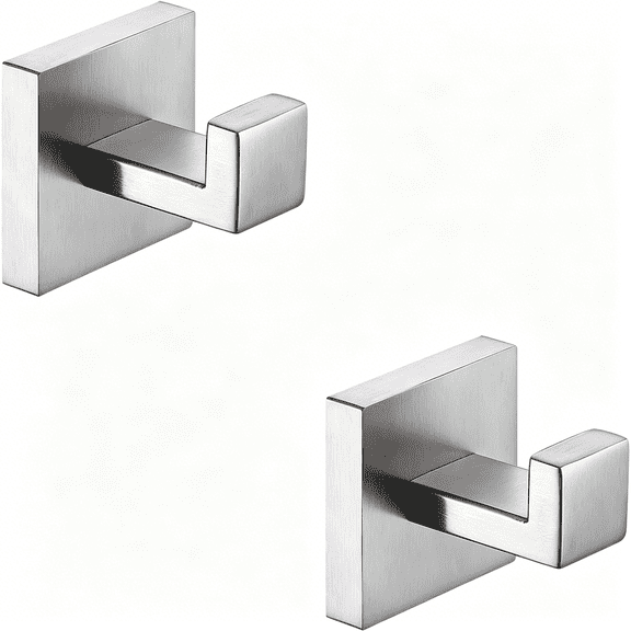 ZHZFKQ Bath Towel Hooks Brushed Nickel,2 Pack Stainless Steel Robe Coat and Clothes Hook,Heavy Duty Wall Hook for Bathroom & Kitchen,Modern Square Style Wall Mounted (Silver)