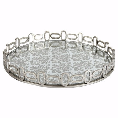 Elegant Round Designer Glass and Metal Tray, Silver