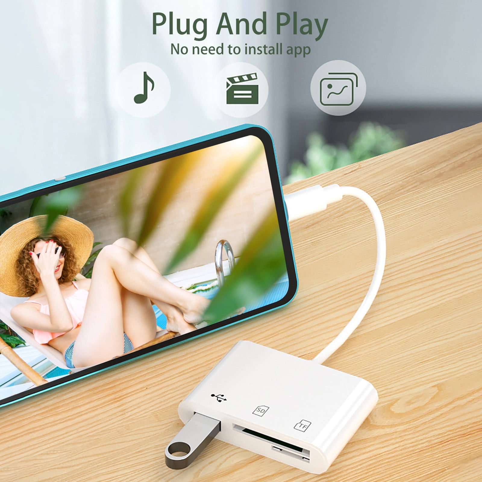 Type C SD Card Reader Adapter, Fermoved Type C Micro SD TF Card Reader Adapter, 3 in 1 USB C to USB Camera Memory Card Reader Adapter for New Pad Pro MacBook Pro and More UBC C Devices