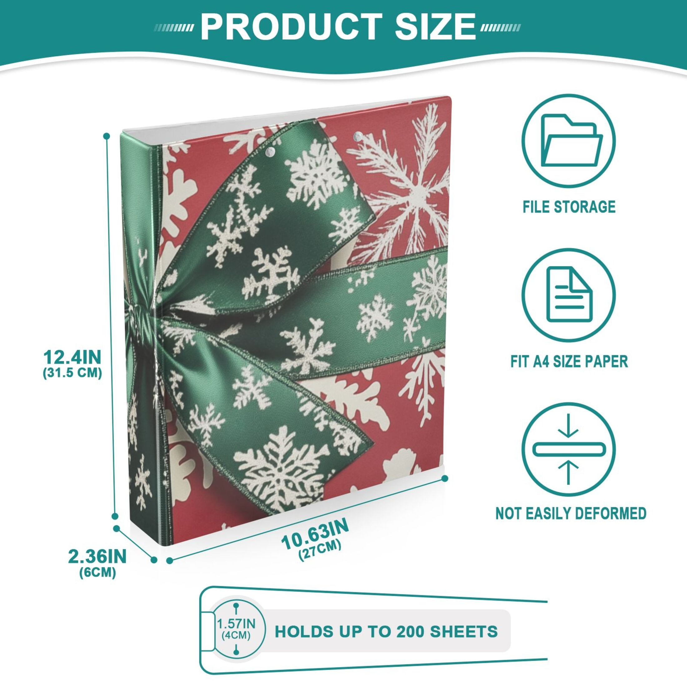 Christmas Gifts 3 Ring Binders 1.5 inch Hardcover File Folders with Interior Pockets A4 Size Organizer for School Office Hospital