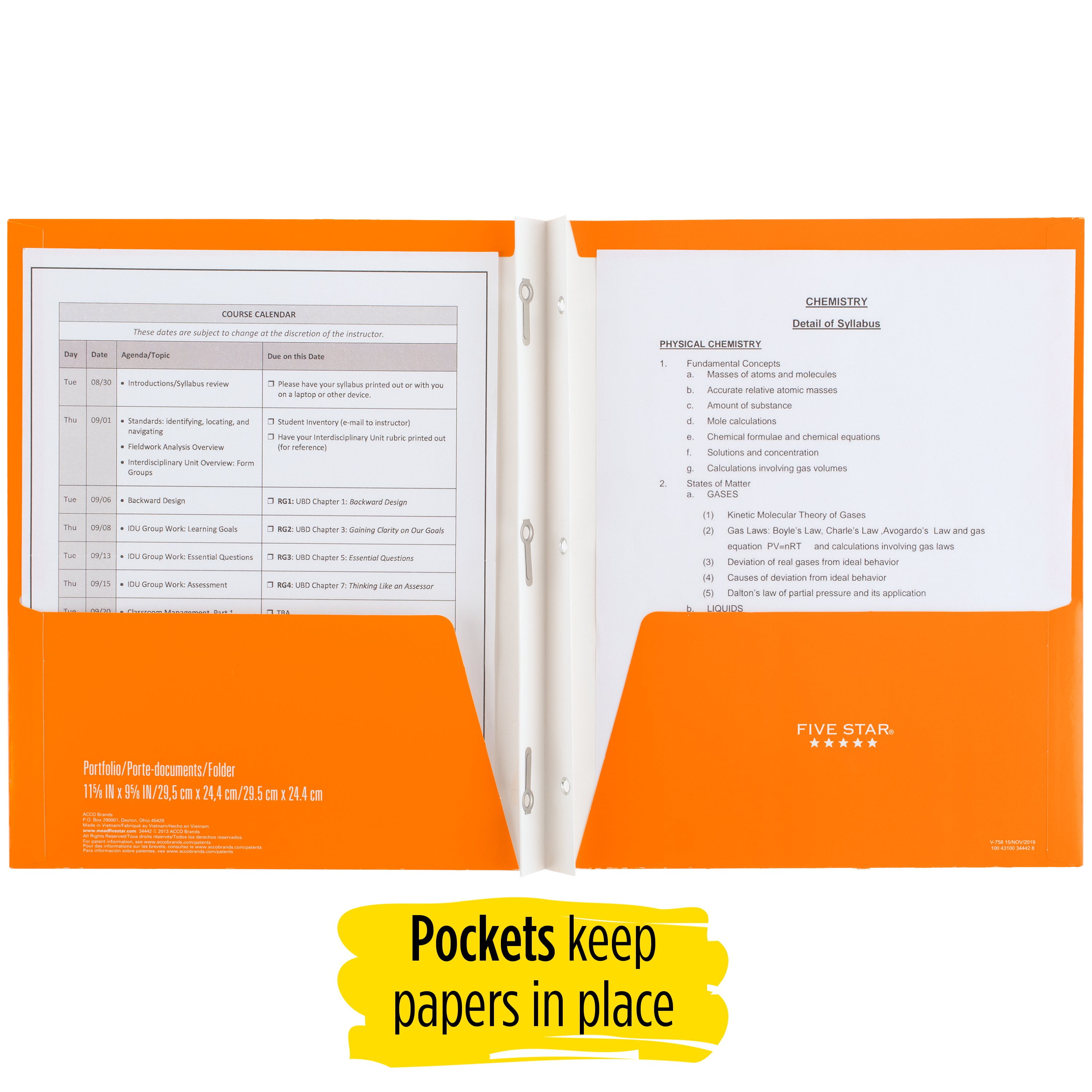 Five Star 2 Pocket and Prong Paper Folder, Orange (34442)