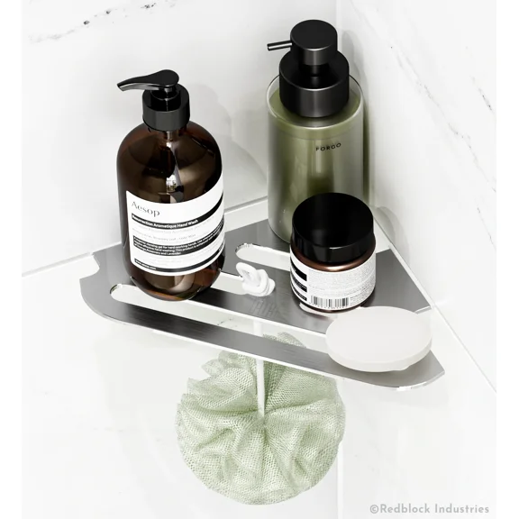 Redblock RB3 Corner Shower Shelf - Brushed 316 Grade Stainless Steel