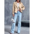 thumbnail image 6 of Women Long Sleeve Double Breasted Notched Lapel Casual Loose Fit Cropped Trench Jackets with Pockets Light Khaki M, 6 of 8