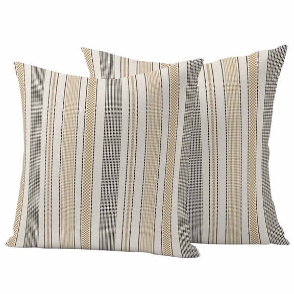 Farmhouse Stripe Outdoor Waterproof Pillow Covers, Boho Country Vintage Grey Brown Striped Decorative Square Throw Pillowcase Sofa Cushion Sham for Patio/Couch/Chair, 16"x16" 2 Pack