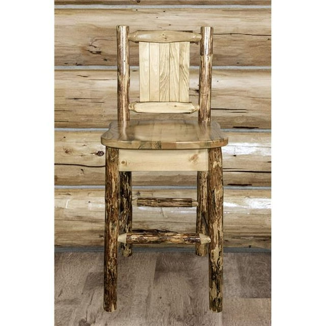 Montana Woodworks MWGCBSWNR24LZPINE Glacier Country Counter Height Back Barstool with Laser Engraved Pine Tree Design