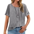 thumbnail image 3 of Tittly Womens Linen Shirt Women'S Gauze Tops Linen Blouses for Women Women's Retro Round Neck Button Cotton Linen Loose Casual Shirt Top T Shirt Beach Casual Gray, 3 of 8