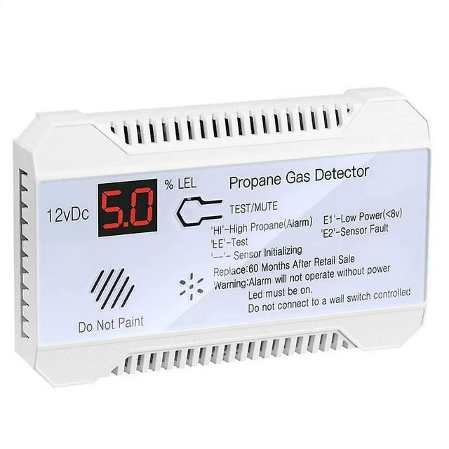 Propane Detector 12V LPG Natural Gas Sensor Leak Alarm 85DB Siren for Car RV Home Digital Propane T white