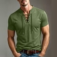 thumbnail image 4 of LODIENY Short Sleeve Shirts for Men Retro Style Lace up Tops Medieval Viking Hippie Halloween Cosplay Pirate Renaissance Costume Army Green XXL, 4 of 9