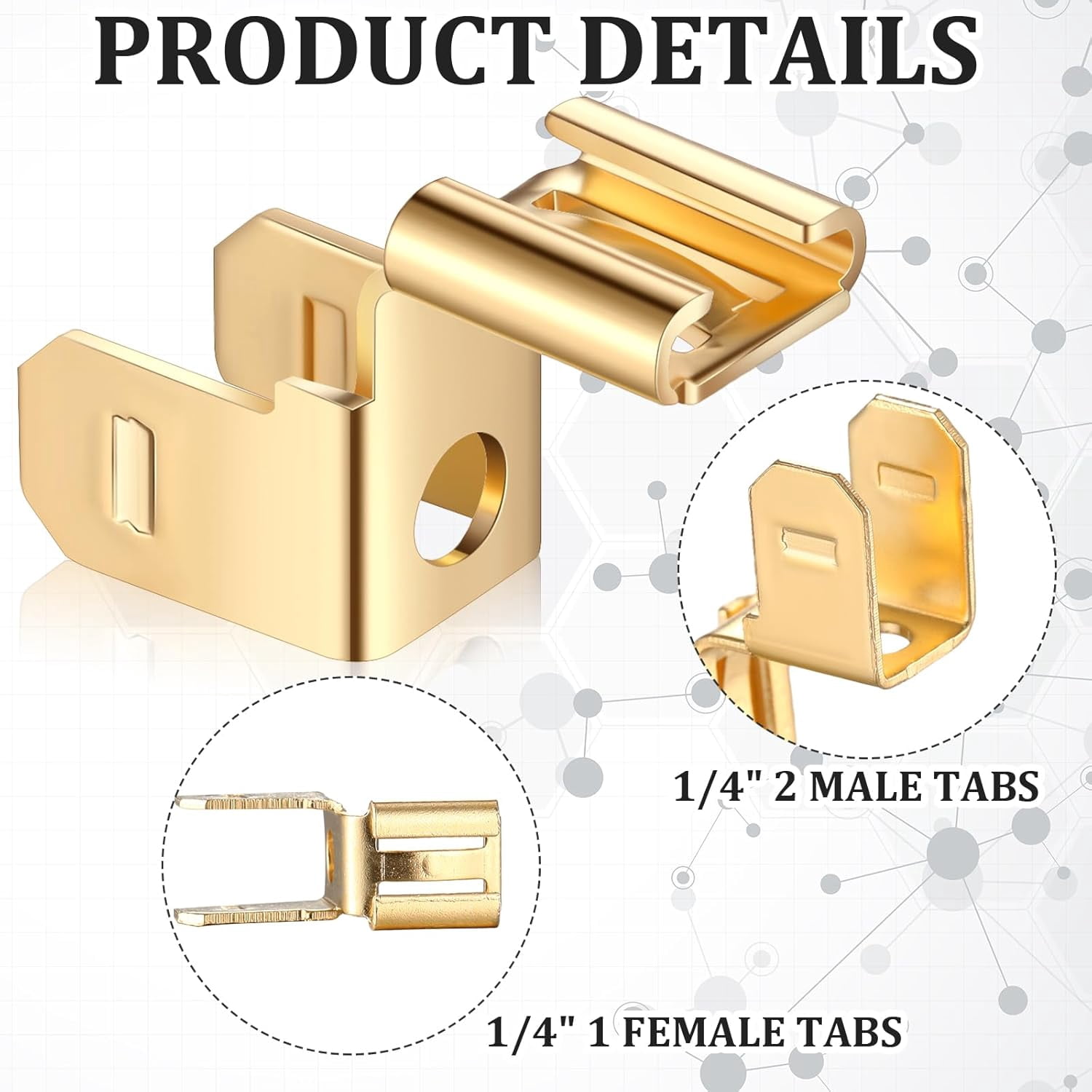 Yakong 25 pieces of lap-type fork connectors chair end quick disconnect electrical connectors 3-way adapter, 1/4 inch 2 male and 1 female contact points, non-insulated brass 90 degree electroplated c