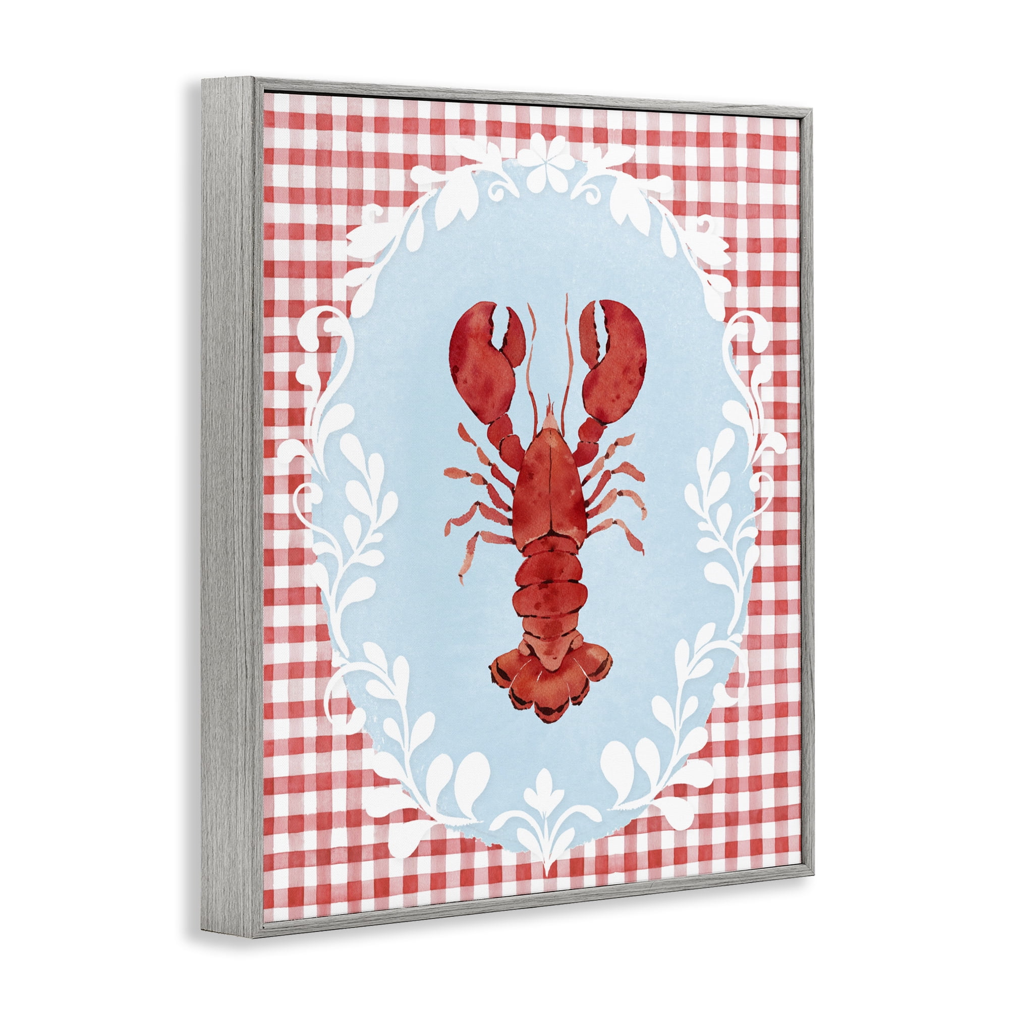 Stupell Industries Lobster with Red Plaid Gray Framed Giclee Art, design by Heather Lee Chan