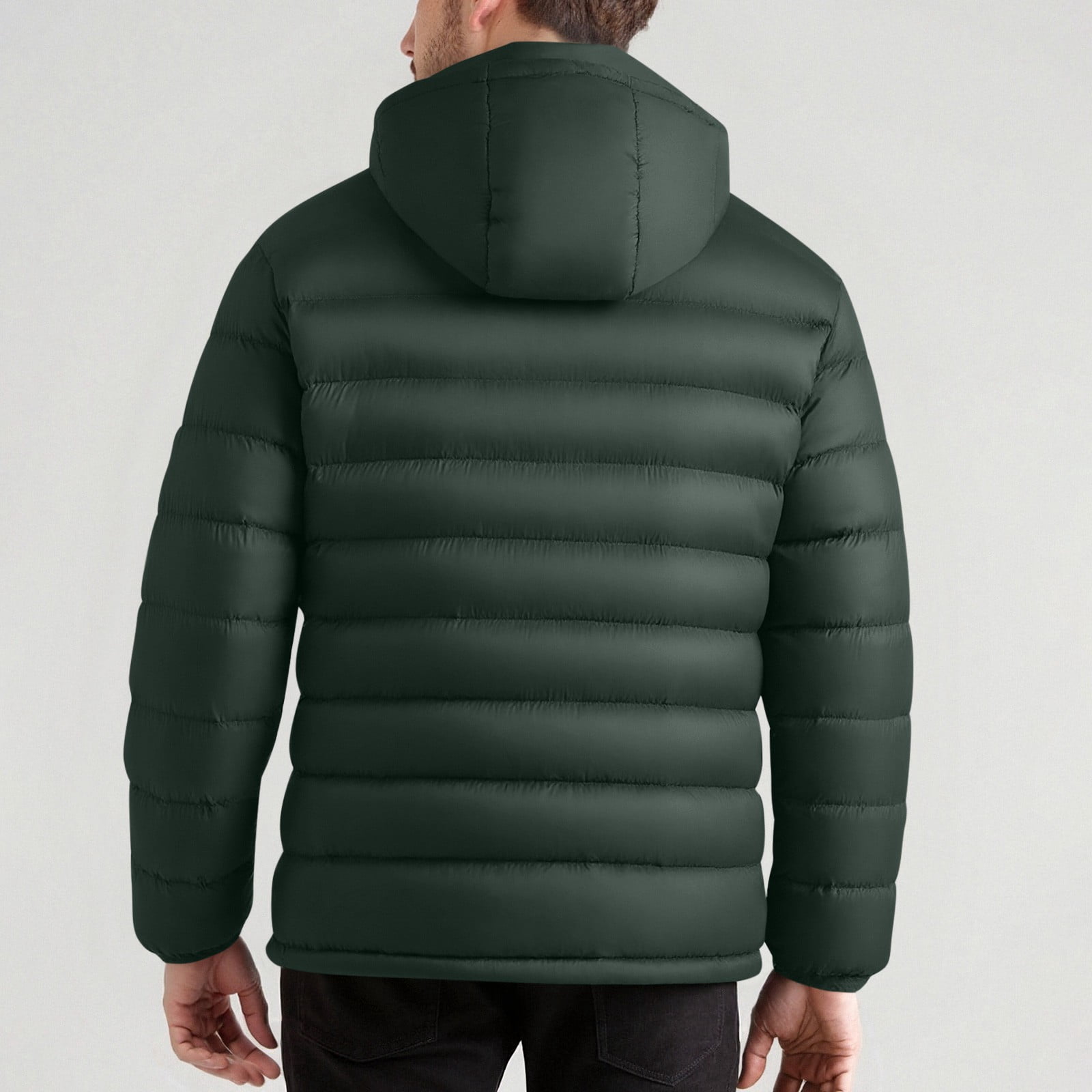 BiZtdJrK Quilted Puffer Jackets Men Zip Up Long Sleeve Casual Hoodie Jacket Warm Winter Coats with Pockets Army Green XXL