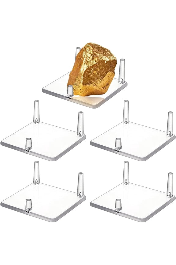 5pcs Square Acrylic Base Display Easel Stands for Gemstones Agates Rocks Displays Holder Clear 8.5x8.5x3.7cm