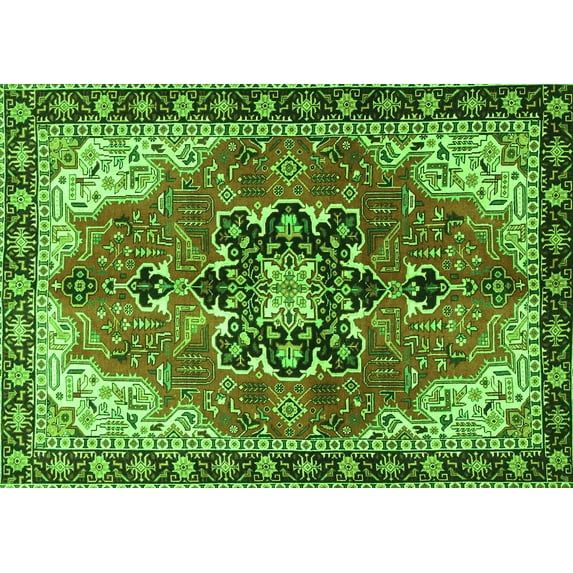 Ahgly Company Indoor Rectangle Medallion Green Traditional Area Rugs, 8' x 10'
