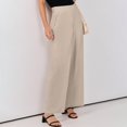 thumbnail image 6 of Tittly Palazzo Pants Wide Leg Sweatpants Women Women's Solid Color Fashionable Casual Pocket Cotton Linen Waist Wide Leg Pants Cotton Pants for Women Pantalones Para Mujer Beige L, 6 of 8