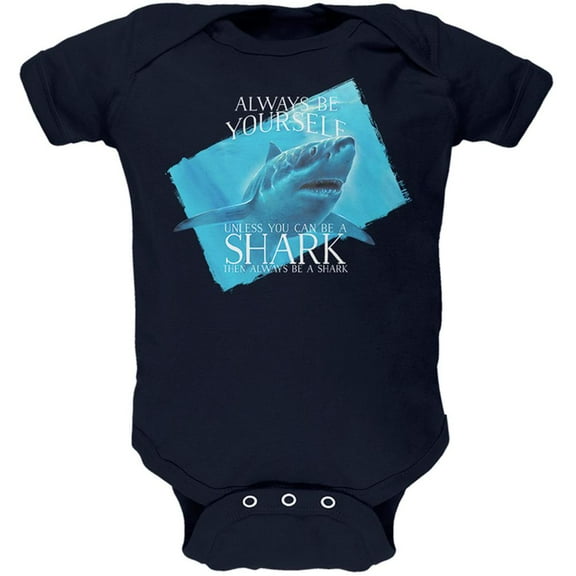 Always Be Yourself Shark Great White Soft Baby One Piece Navy 9-12 M