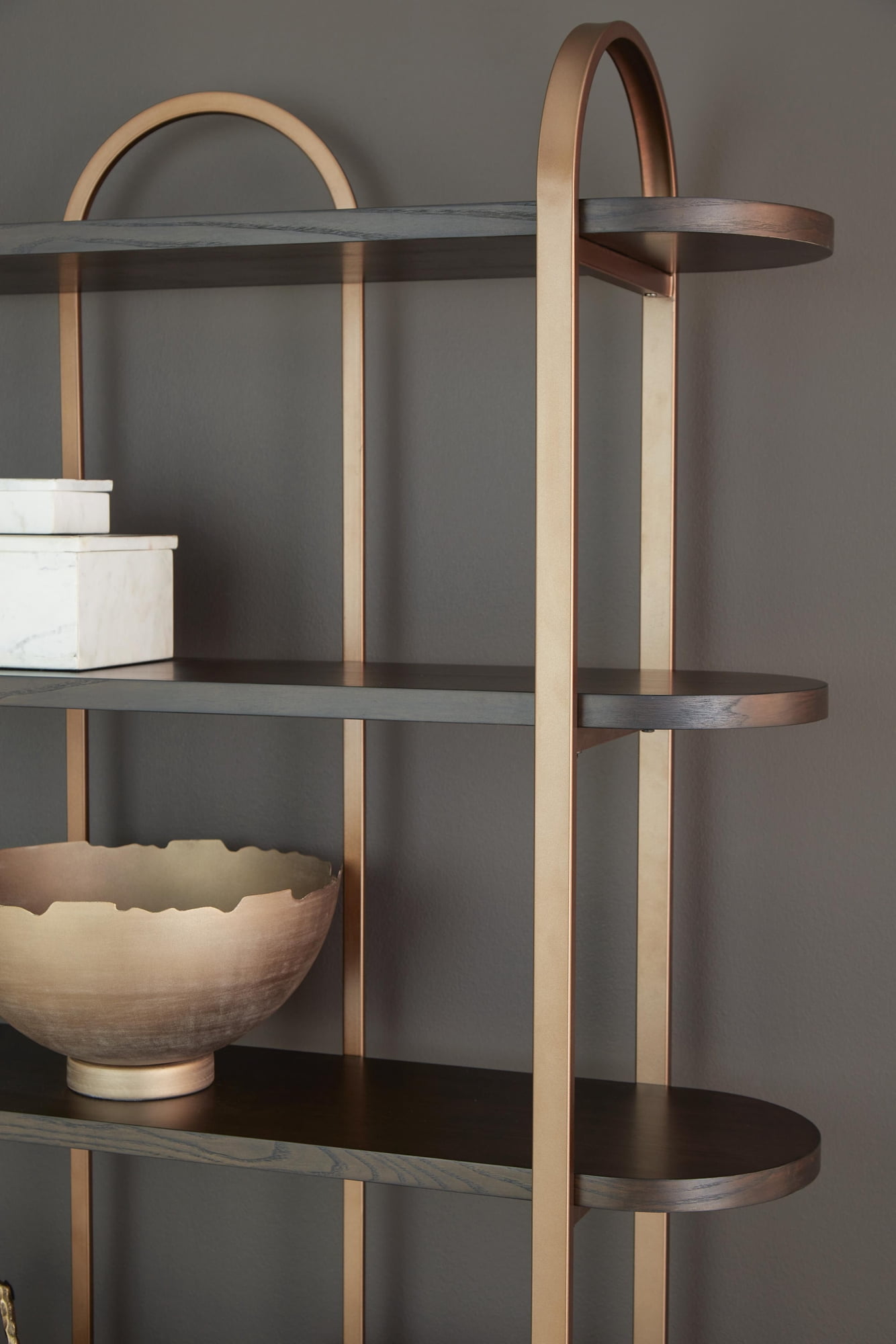 Signature Design by Ashley Brentmour 72" Modern Bookcase with 5 Shelves - Brown Wood & Gold Metal Frame
