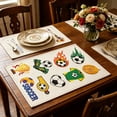 thumbnail image 4 of Juego de individuales temáticos de fútbol (1 unidad), manteles individuales de lino con diseños de balón, trofeo, portería y silbato, antideslizantes, fáciles de limpiar, 45x30 cm., 4 of 7