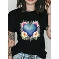thumbnail image 1 of Fleurs en Forme de Cœur Bleues Haut de la Saint-Valentin Design Créatif T-Shirts Imprimés Mode Femme Mignon Décontracté Col Rond Manches Courtes Printemps et Été, 1 of 6