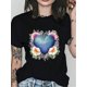 thumbnail image 1 of Blue Heart-Shaped Flowers Valentine's Day Top Creative Design Printed T-Shirts Women's Fashion Cute Casual Round Neck Short Sleeved Spring And Summer, 1 of 6
