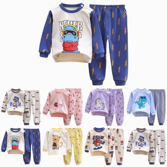 2PCS Pajamas Sets for Boys 6 12 18 24 Months 2T 3T 5T 7T 9T 10T Long Sleeve Dinosaur Print Top Pants Cotton Sleepwear for Bedtime Lounging Sleepover Fun Soft